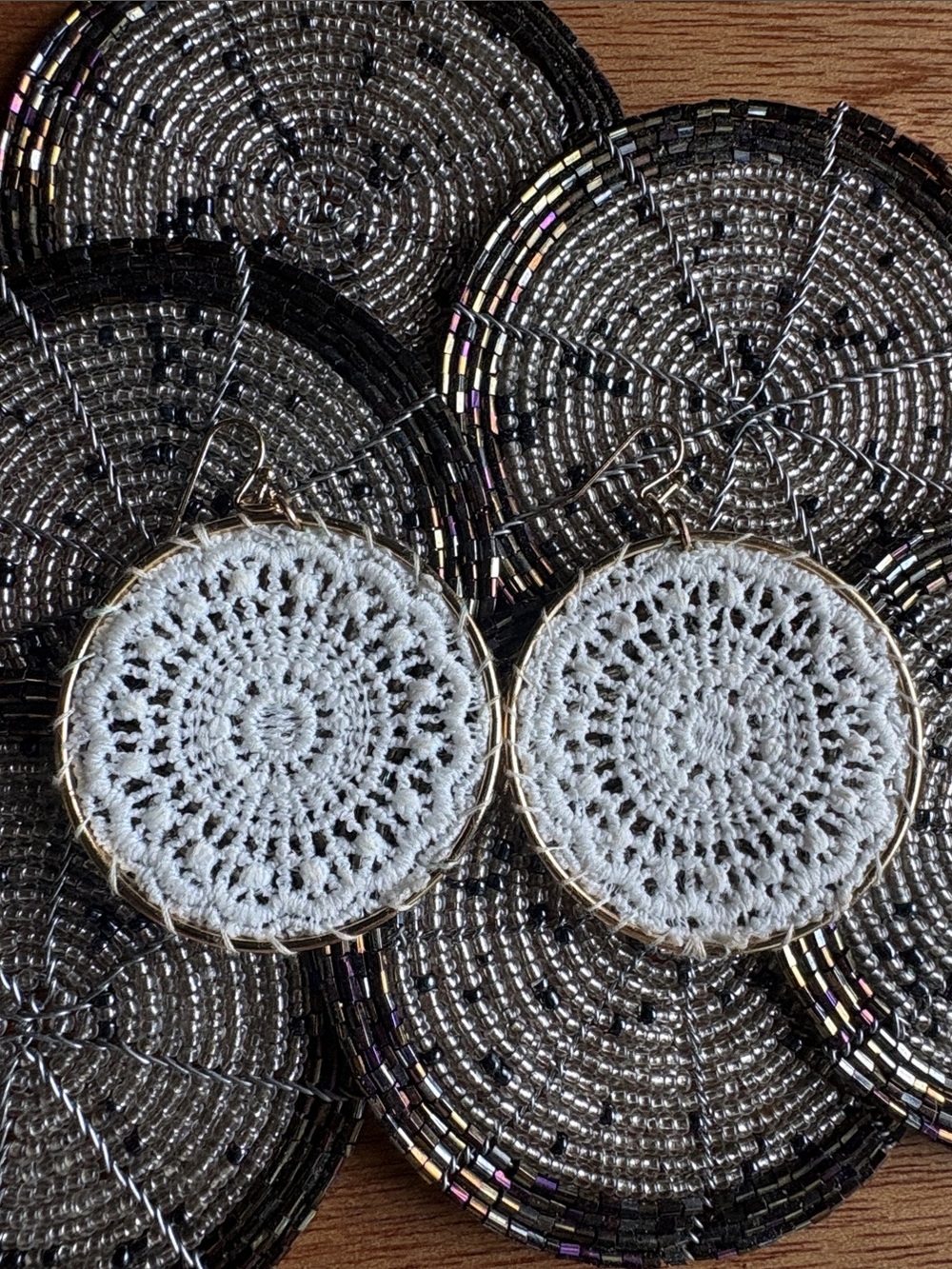 Francesca's Collections Gold Hoop Earrings with White Crochet Centers